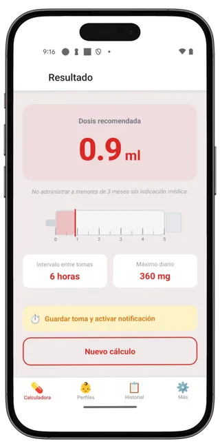 Captura de pantalla de la app MiniDosis mostrando una dosis recomendada